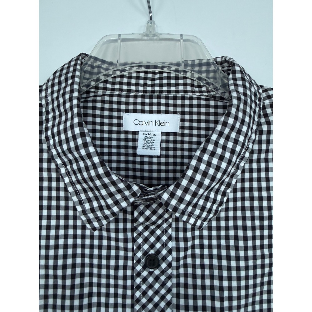 Calvin Klein Mens XL Black White Gingham Short Sleeve Button Down Cotton Shirt